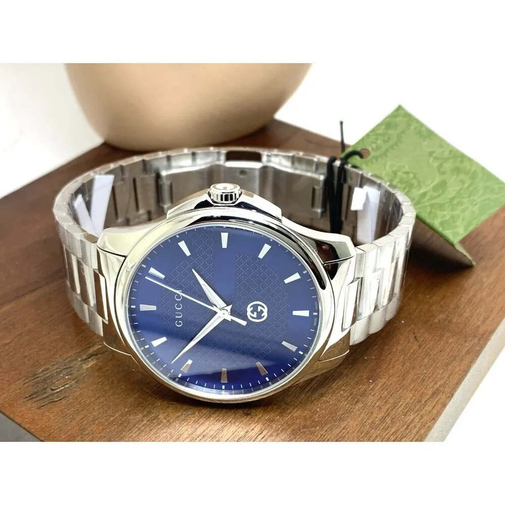 Gucci Men's Watch YA126371 G-Timeless Swiss Quartz Blue Dial Silver Steel 40mm